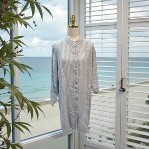 Soft Surroundings 100% Nautical Stripe Shirt Dress Light Blue Sz XL Coastal READ